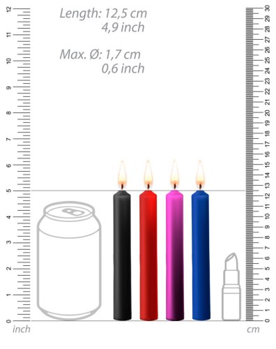 Sada barevných parafínových S/M svíček Ouch!, 4 ks