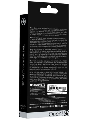 Sada barevných parafínových S/M svíček Ouch!, 4 ks