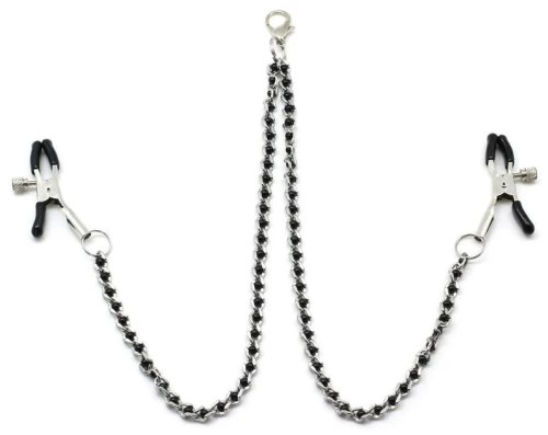 Svorky na bradavky s řetízkem Black Beads