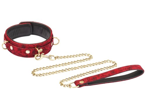 Kožený obojek s vodítkem Red Rosy