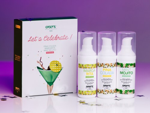 Sada hřejivých intimních masážních olejů Exsens Let's Celebrate!, 3x 30 ml