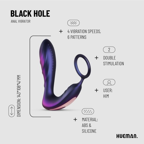 Vibrátor na prostatu s kroužkem na penis Black Hole