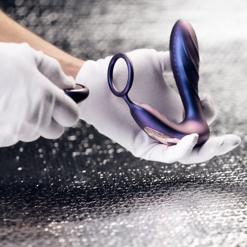 Vibrátor na prostatu s kroužkem na penis Black Hole