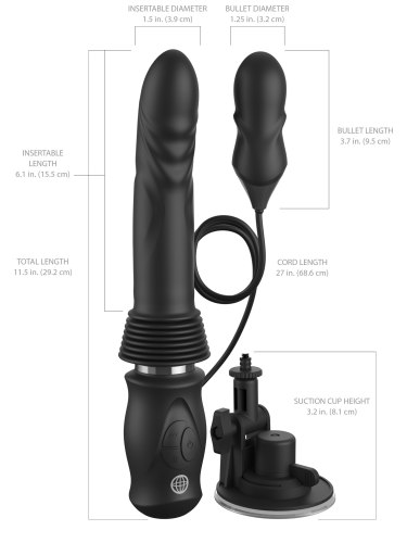 Přirážecí vibrátor s přísavkou + vibrační patrona Ultimate Silicone Thruster